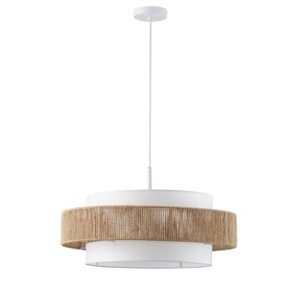 Dewdrop 23.62'' Adjustable Rod Boho Pendant Light Kitchen Island Lighting 4 Light Double Drum Shade ETL - 1 of 4