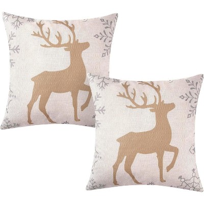 TackView Christmas Pillow Covers Set of 2 - 18x18 Farmhouse Snowflake & Deer Throw Pillows for Couch,gold and beige