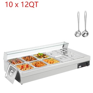 10x12QT Food Warmer 1800W Bain Marie Buffet Pan Steam Table With Glass Shield & Adjustable Temp & Auto Shut Off & Dry Burning Indicator - 1 of 4