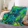 1pc Tropical Leaves Foliage Flannel Blanket - Soft Green Blue Jungle Design with Palm Fronds, Home Decor Lovers, Christmas Gifts. - 4 of 4