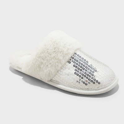 Women's Rae Sequin Scuff Slippers - Auden™ Silver M