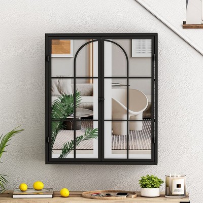 Vintage Two Door Wall Cabinet With Mirror, 23.62" Cabinet 3-level Entrance Storage Space