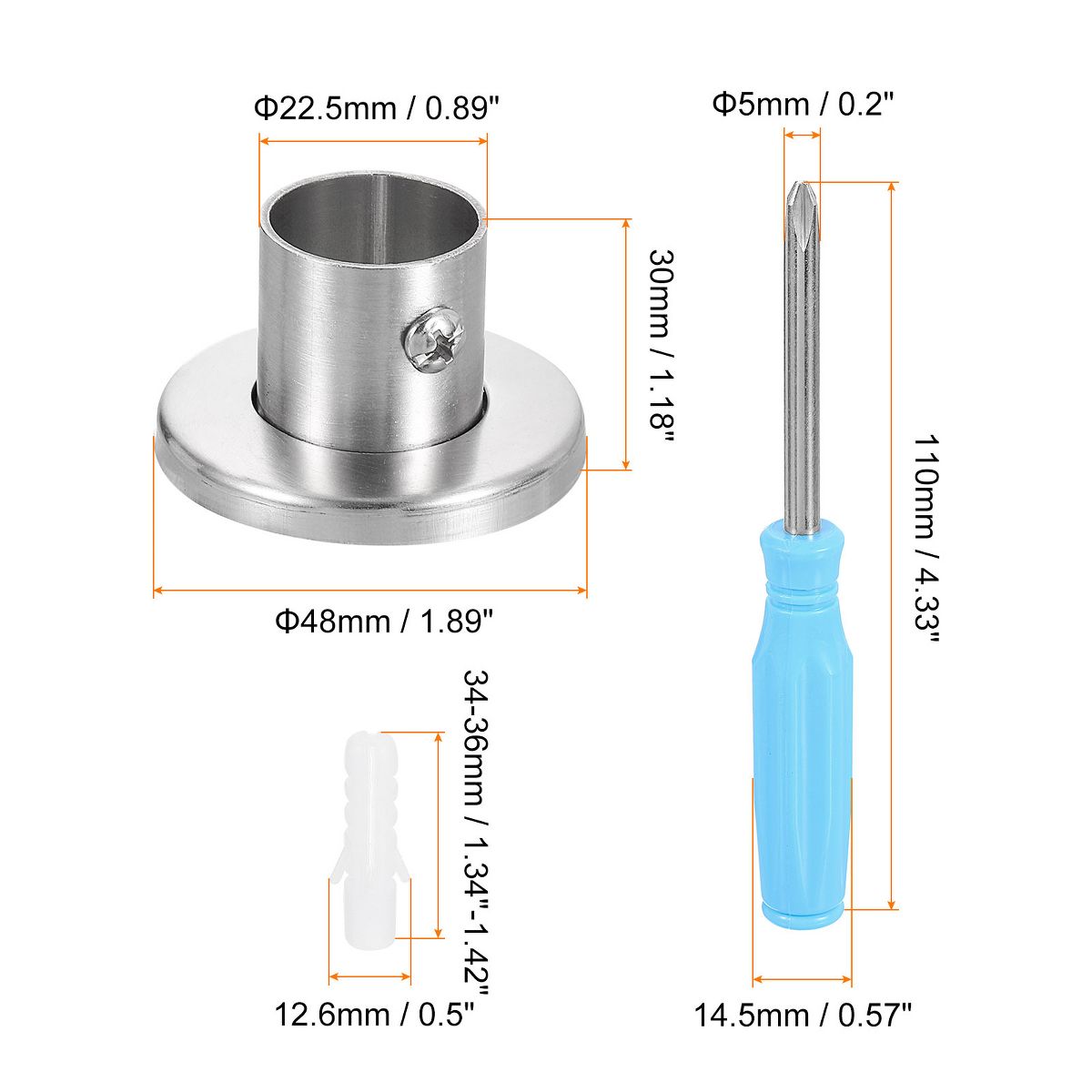 Unique Bargains Stainless Steel Brushed Finish Durable Rust Resistant High-Leg Closet Rod Holder with Cover 4 Pcs - thumbnail 6