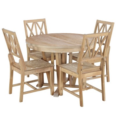 Dolonm Round Extendable Dining Table Set for 4-6 with 4 Cross-Back Chairs, Farmhouse Kitchen & Dining Room