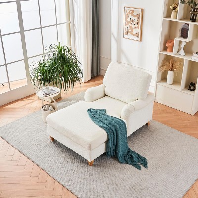 KWPZQEB 66" Chaise Lounge Chair Indoor, Oversized Sleeper Chair with Wood Frame & 4-Position Adjustable Backrest, Upholstered Sofa Bed for Living Room