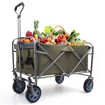 YONWAY Foldable Large Utility Shopping Wagons Carts with 4 All-Terrain Wheels 150lbs Capacity Portable for Sand,Camping Fishing,Shopping,Green