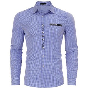 Coolmee Mens Plaid Button Down Shirt Long Sleeve Dressy Shirts Casual Slim Fit Work Shirt with Pocket - 1 of 3