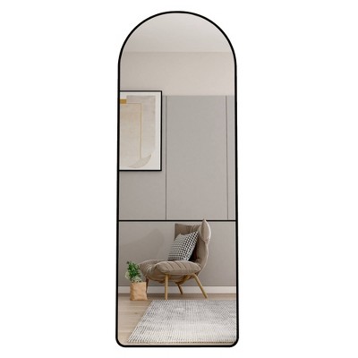Infurnic Full Length Mirrors Wall Mirror with Stand Aluminum Alloy Thin Frame for Living Room, Clothing Shop, Corridor Decor, Black, 23"*0.6"*65"