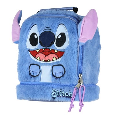 Disney Lilo & Stitch Lunch Tote Furry Stitch with Embroidered Face and 3D Ears Dual Compartment Insulated Lunch Bag Blue