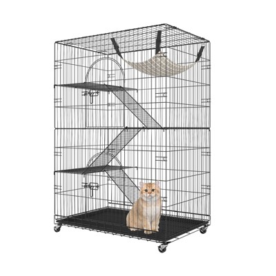 VEVOR Catio, 4-Tier Large Cat Cages Indoor, Detachable Metal Playpen Enclosure with 360° Rotating Casters, with 3 Ladders, 35.4x23.6x51 inch