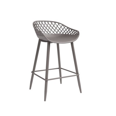 Warm Gray Wood and Metal Low-Back Counter Stools, Set of 2