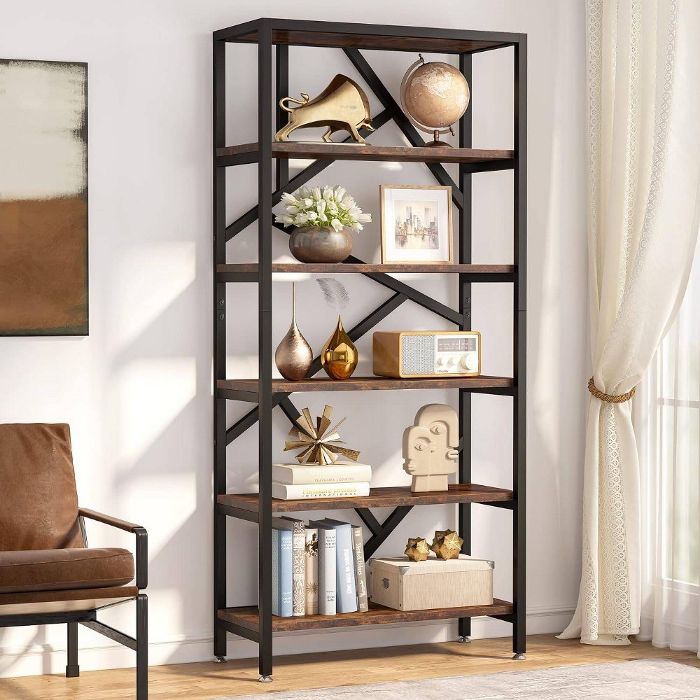 Photos - Garden & Outdoor Decoration LITTLE TREE 70.87" 6 Tier Bookshelf Rustic Brown