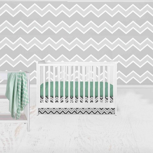 Bacati - Ikat Dots Stripes Mint Grey Neutral 4 pc Crib Set with 2 Muslin Sswaddle Blankets - image 1 of 4