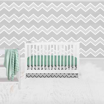Bacati - Ikat Dots Stripes Mint Grey Neutral 4 pc Crib Set with 2 Muslin Sswaddle Blankets