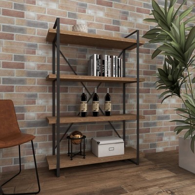 Rustic Industrial 67" Tall Brown Fir Wood 4-Tier Shelving Unit