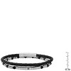 Steeltime Men's braided black leather/stainless steel/black beads and simulated black diamonds 2pc set bracelets - 3 of 4