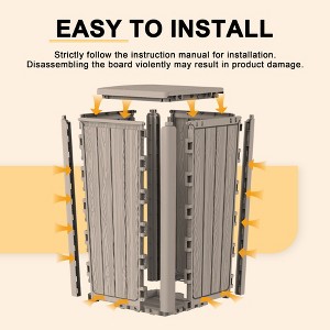 Gulches Indoor/Outdoor Resin Trash Can (15.16”L×15.55”W×30.71”H) Light Brown Vertical Slat Design, Secure Lid, Weather-Resistant - 1 of 4