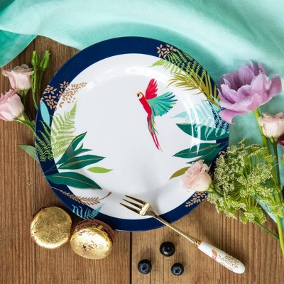 Sara Miller London Parrot Melamine Salad Plates with Gold Detailing, Set of 4