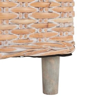 Natural White Wash Rattan Barrel Accent Chair with Cushion