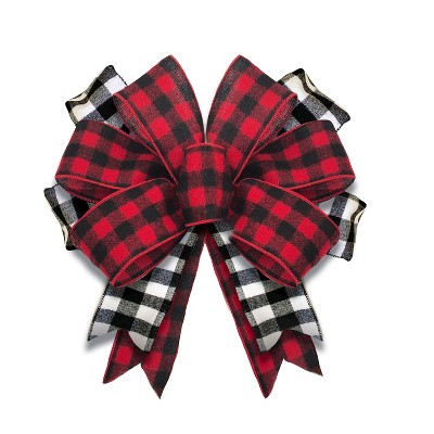 Evergreen Black and Red Buffalo Check Door Tag Bow