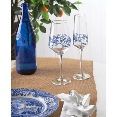 Blue Italian 8 oz Glass Champagne Flutes, Set of 4