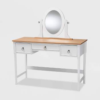 3 Drawer Sylvie Wood Vanity Table with Mirror White - Baxton Studio