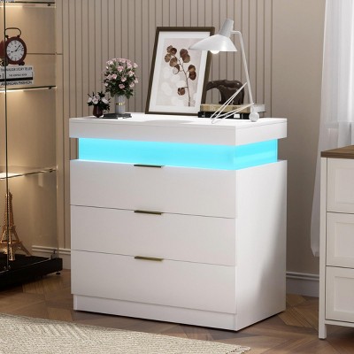 INFURNIC Nightstands Modern End Side Table with Sliding Top Drawer easy to assemble for Bedroom or Living Room, White, 28.8"*17"*30.5"