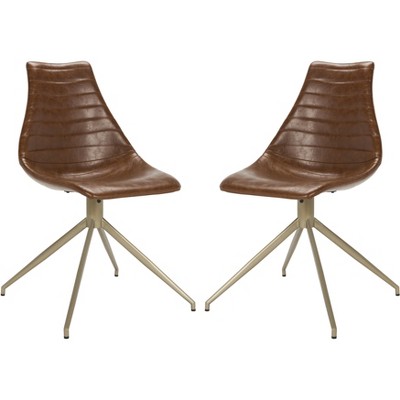 Lynette Mid-Century Modern Swivel Dining Chair (Set of 2)- Light Brown/Brass - Safavieh