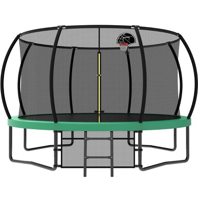HFYee 12/14/16FT Kids Adventure Trampoline Safety Enclosure & Ladder for Outdoor Play for Ages 6-12