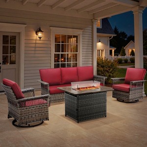 Belord Outdoor Patio Furniture Set with Propane Firepit Table with Glass Wind Guard, Patio Firepit Set with Patio Sofa and Swivel Rocking Glider Chair - 1 of 4