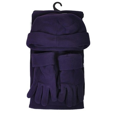 Women's Solid Fleece 3-Piece gloves scarf Hat Winter Set