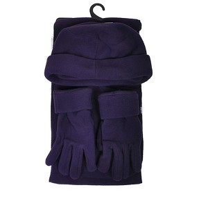 Women's Solid Fleece 3-Piece gloves scarf Hat Winter Set - 1 of 4