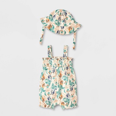 Baby Girls' 2pc Bluey Gauze Romper & Hat Set - Ivory