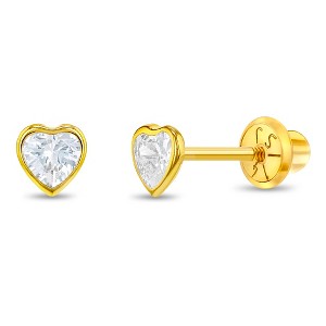 Girls' Bezel CZ Heart Screw Back 14k Gold Earrings - In Season Jewelry - 1 of 4