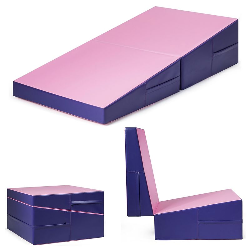 Costway Incline Gymnastics Exercise Mat Folding Wedge Ramp Fitness Mat Tumbling Pink, 4 of 9