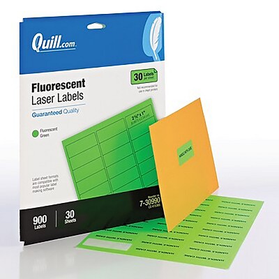 Quill Brand Laser Address Labels 1" x 2-5/8" Fluorescent Green 30 Labels/Sheet 730990