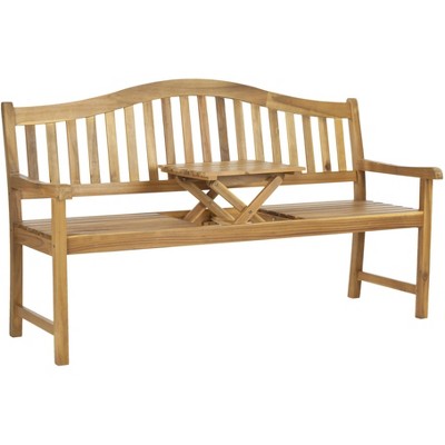 Mischa Teak-Brown Acacia Wood Outdoor Bench with Galvanized Steel