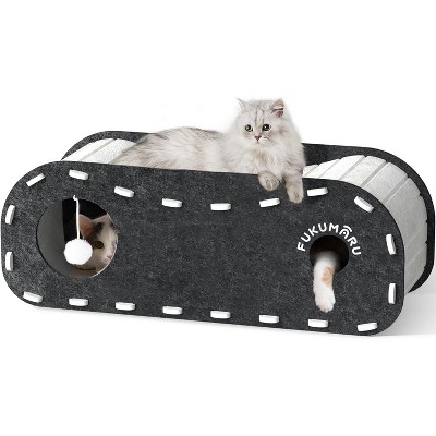 FUKUMARU Cat Beds for Indoor Cats, Large Cat Cave for Multi-Pet Up to 22Lbs, Foldable Cat House with Fluffy Ball Hanging