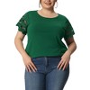Agnes Orinda Women's Plus Size Round Neck Hollow Lace Panel Short Sleeve Casual Summer Blouses - 2 of 4