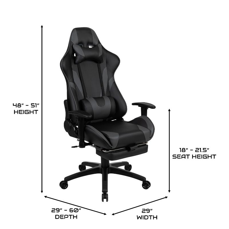 BlackArc Faux Leather Reclining Gaming Chair - Height Adjustable Pivot Arms, Pull-Out Footrest, Headrest & Lumbar Pillows, 5 of 11