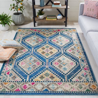 Blue and Beige Round Synthetic Flat Woven Area Rug