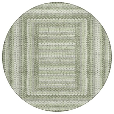 Artichoke Green And Gray Geometric Washable Indoor Outdoor Area Rug