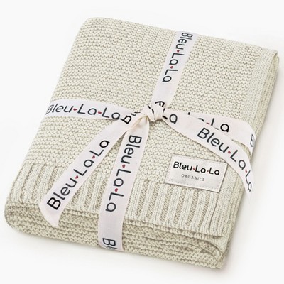 Image of Bleu La La Heritage Knit 100% Luxury Organic Cotton Baby Swaddle Blanket for Newborn and Infant Boys and Girls - Butter Cream