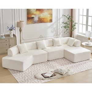 140'' Boucle Modern Minimalist L-Shaped Modular 4-Seater L-Shaped Sectional Sofasa with Chaise, Free Combination and No Assembly Required - 1 of 4