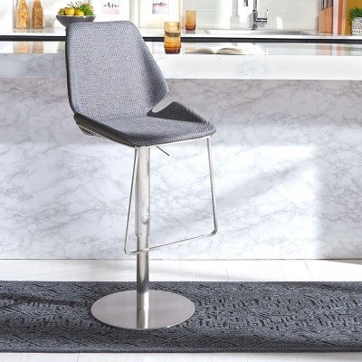 Adjustable Saddle Style Gray Leather & Metal Bar Stool