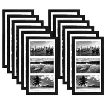 Americanflat Collage Picture Frame in Black MDF with Three Displays of 5" x 7" Wood with Lead Free Glass for Wall - 8" x 16" - 8x16 - Pack of 12
