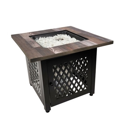Endless Summer Nate 30 Inch Square Outdoor UV Printed 50,000 BTU LP Gas Fire Pit​ Table with Faux Wood Mantel and Stamped Steel Base
