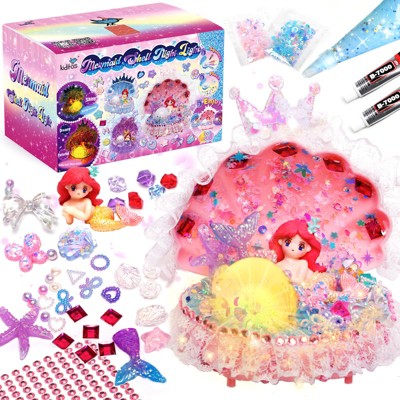 Kiditos Pink Mermaid Shell Night Light DIY Kit with Accessories, Make Your Own Mermaid Lamp, Arts & Crafts Gift for Girls Ages 3+
