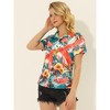 Allegra K Women's Hawaiian Button Down Floral Leaves Beach Short Sleeve Top - 3 of 4