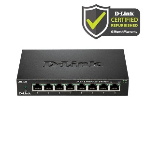 D-Link 8-Port Fast Ethernet Unmanaged Metal Compact Switch (DES-108/RE) Manufacturer Refurbished - 1 of 4